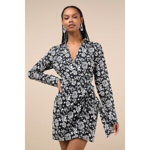 Lulus Made To Charm Black & White Floral Collared Buckle Mini Dress - Size XL